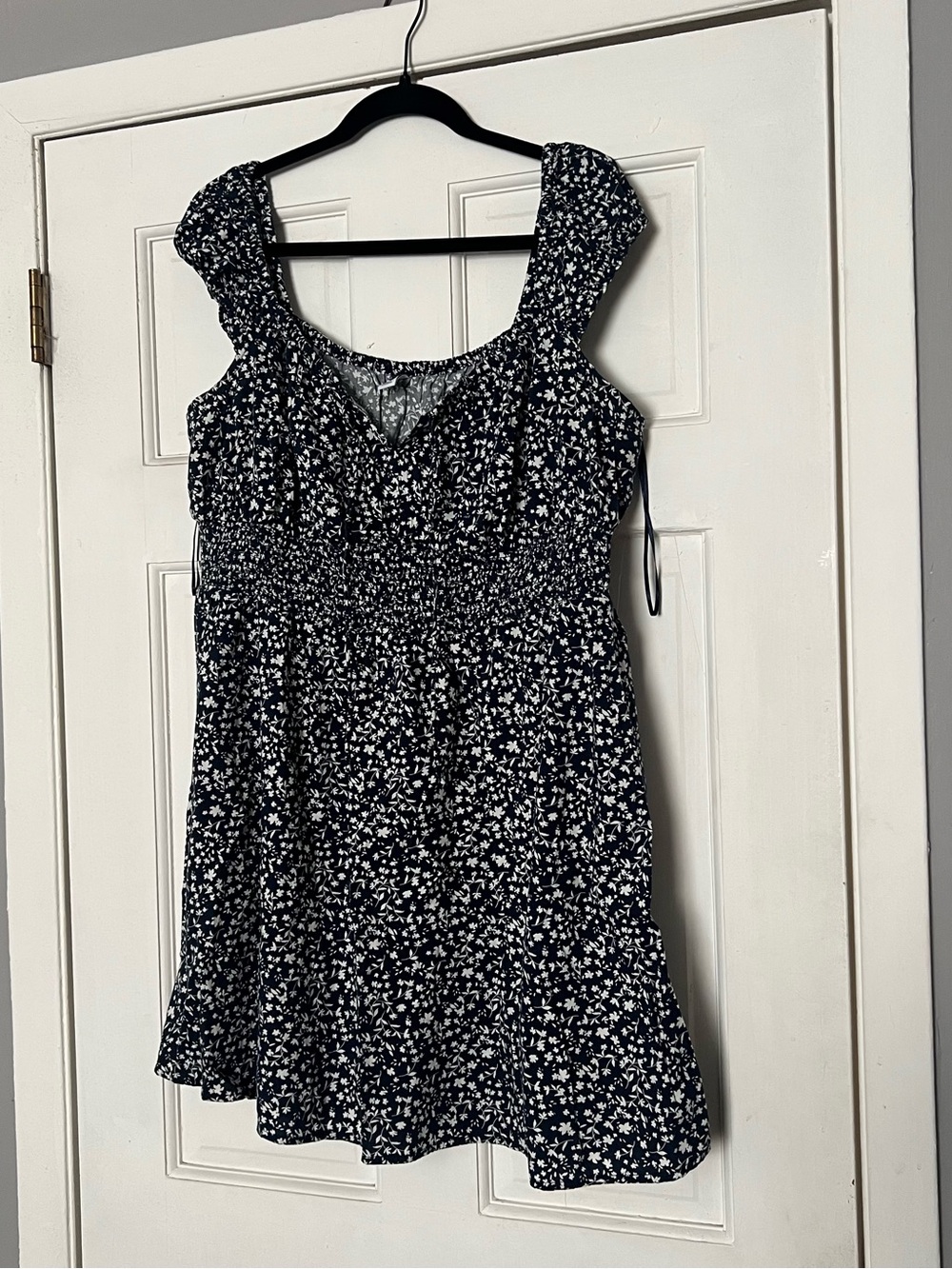 Old Navy Black and White Floral Smocked Mini Dress